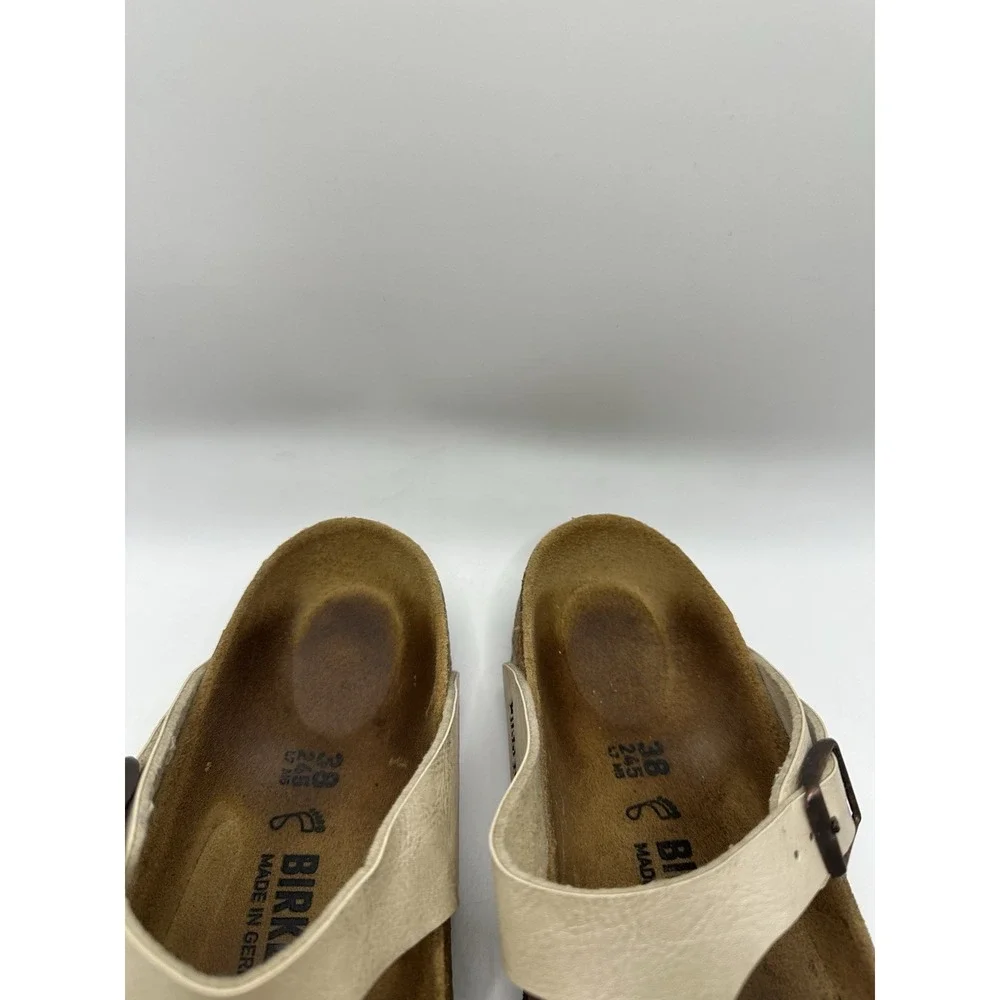 Birkenstock Gizeh Womens 38 US 7 Pearl White Birko Flor T Strap‎ Thong Sandals